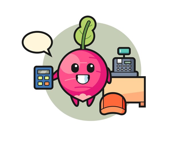 Ilustración del personaje de rábano como cajero