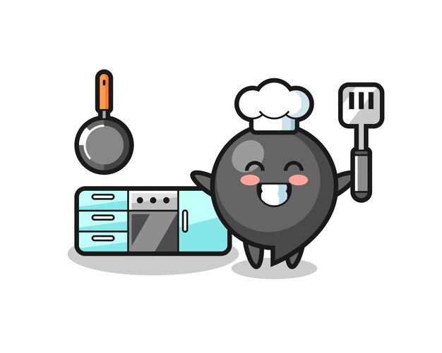 Ilustración de personaje de símbolo de coma mientras un chef está cocinando