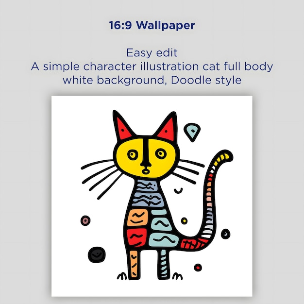 Una ilustración de personaje simple gato de cuerpo completo fondo blanco estilo Doodle