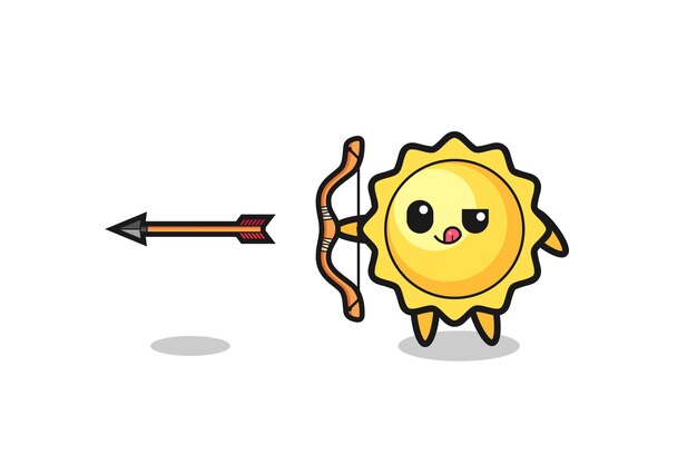 Ilustración del personaje del sol haciendo diseño lindo de tiro con arco