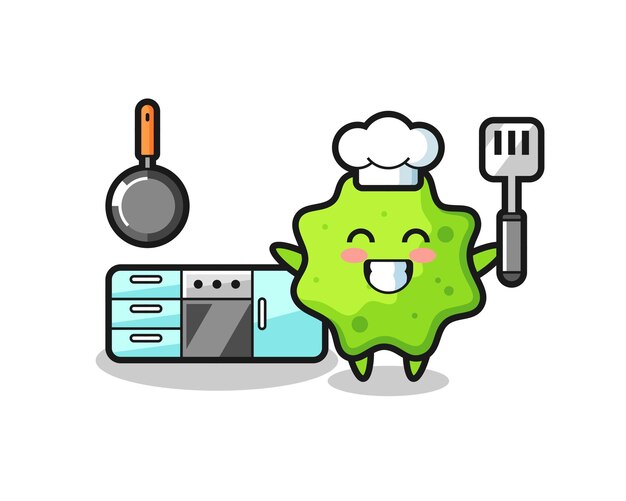 Ilustración de personaje de splat mientras un chef está cocinando