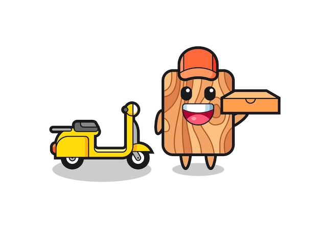 Ilustración de personaje de tablón de madera como repartidor de pizza
