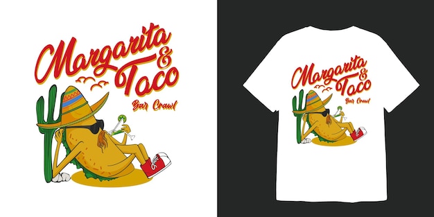 Vector ilustración de personaje de taco y margarita