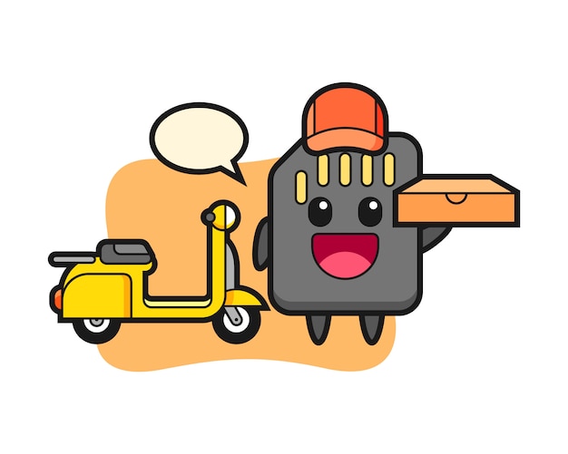 Ilustración de personaje de la tarjeta SD como repartidor de pizza, diseño de estilo lindo para camiseta