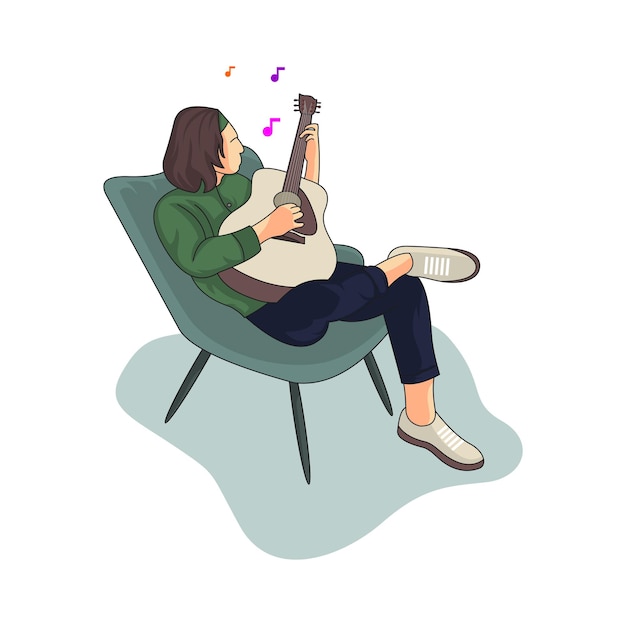 Ilustración del personaje tocando la guitarra relajante