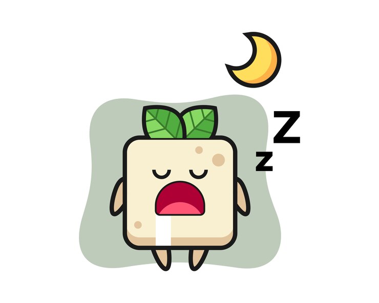 Vector ilustración de personaje de tofu durmiendo en la noche, diseño de estilo lindo para camiseta