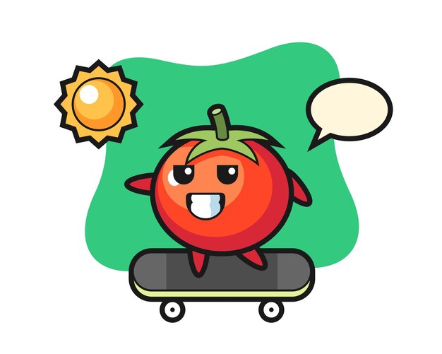 Ilustración de personaje de tomates andar en patineta, diseño de estilo lindo para camiseta, pegatina, elemento de logotipo