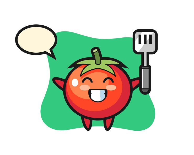 Vector la ilustración del personaje de tomates como chef está cocinando, diseño de estilo lindo para camiseta, pegatina, elemento de logotipo