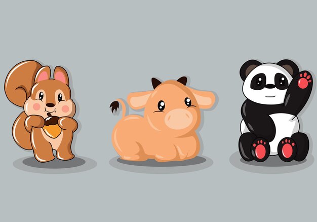 Vector ilustración de personaje de tres versiones de animales lindos