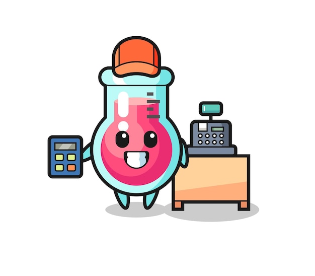 Ilustración del personaje de vaso de laboratorio como cajero.