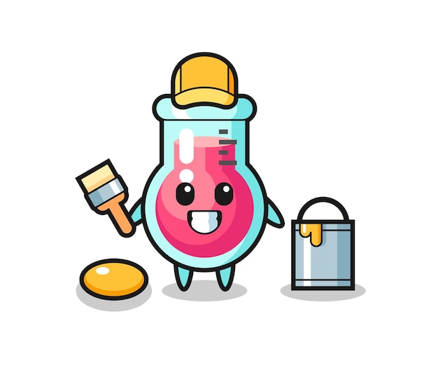 Ilustración de personaje de vaso de laboratorio como pintor