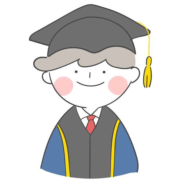 Una ilustración de personaje con un vestido de graduación y un sombrero para la ceremonia de graduación.