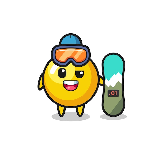 Ilustración del personaje de yema de huevo con estilo de snowboard