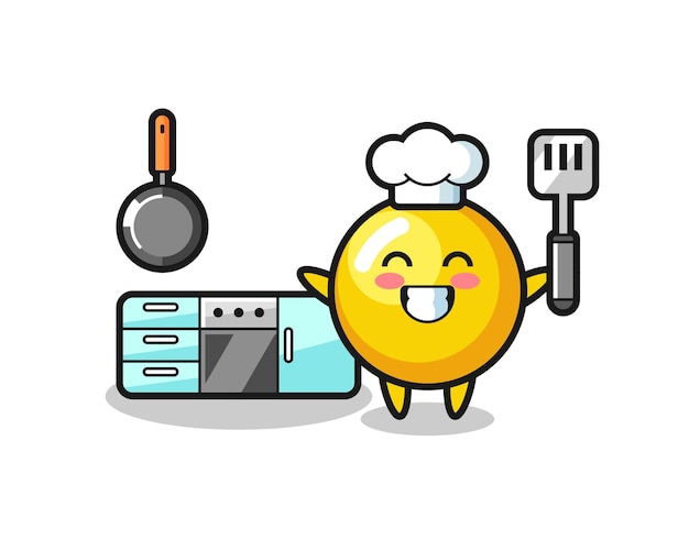 Ilustración de personaje de yema de huevo mientras un chef está cocinando