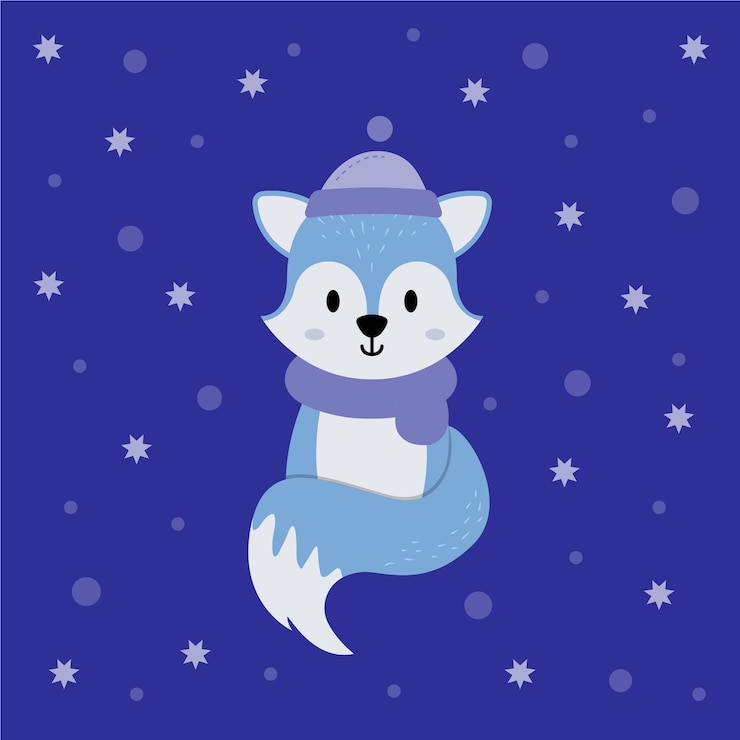 Vector ilustración de personaje de zorro azul de navidad
