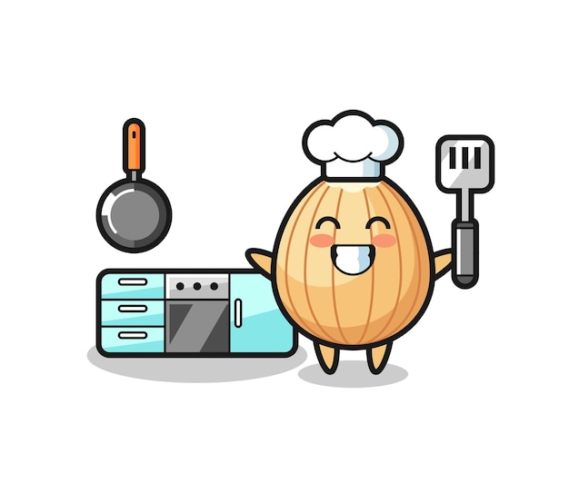 Ilustración de personajes de almendras mientras un chef está cocinando