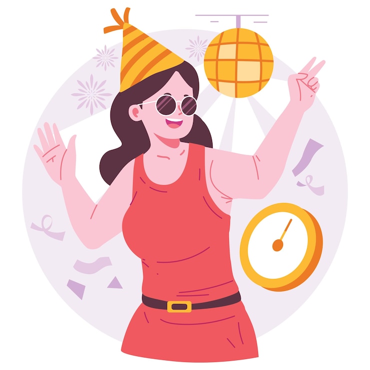 Ilustración de personajes de Año Nuevo