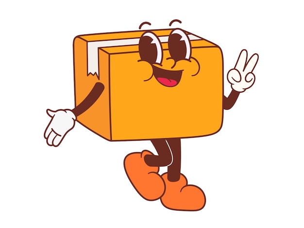 Ilustración de personajes de la caja de compras retro