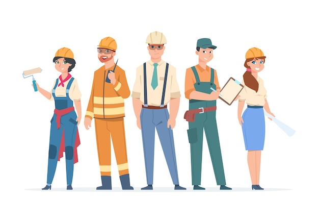 Vector ilustración de personajes de constructores e ingenieros.