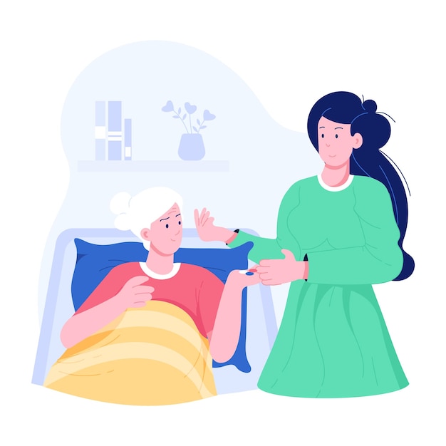 Ilustración de personajes de cuidados de enfermería en estilo plano
