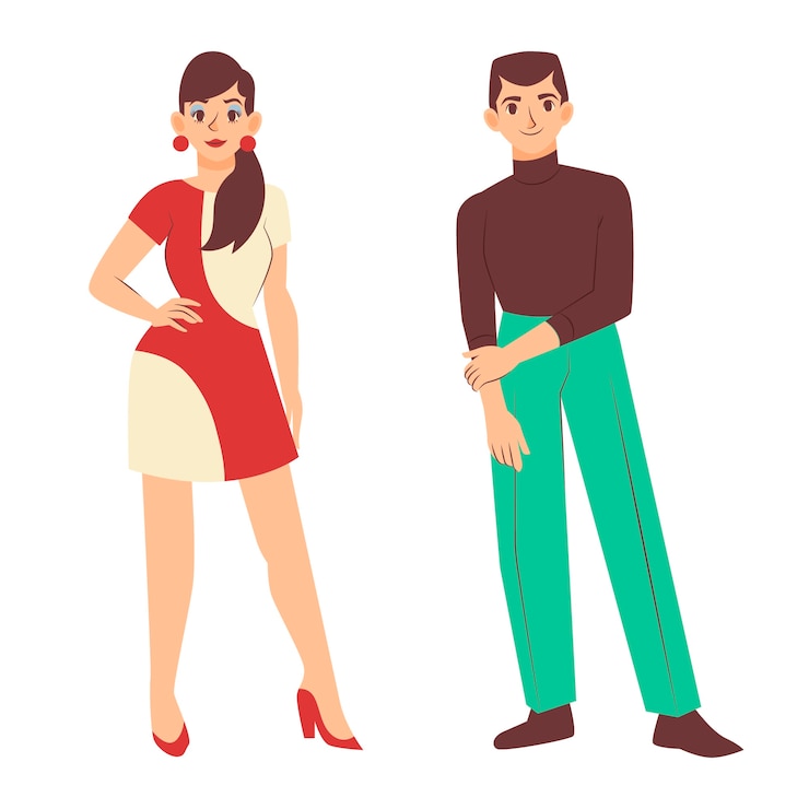Vector ilustración de personajes de la década de los 60 dibujados a mano