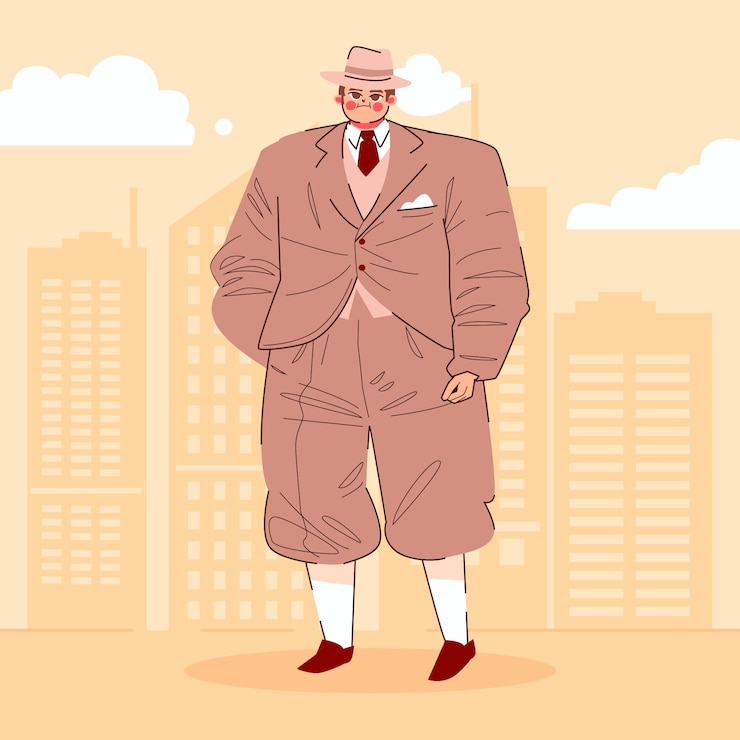 Vector ilustración de personajes de la década de los años 20 dibujada a mano