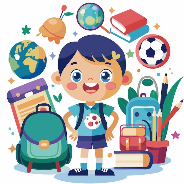 Ilustración de personajes de dibujos animados de regreso a la escuela