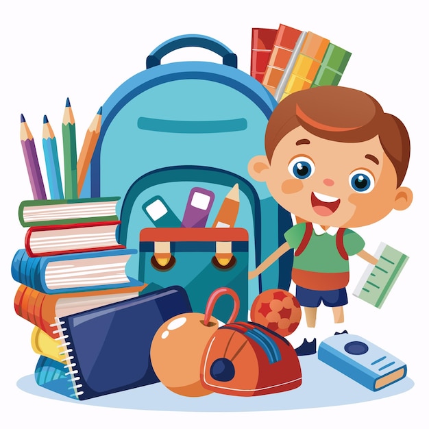 Ilustración de personajes de dibujos animados de regreso a la escuela