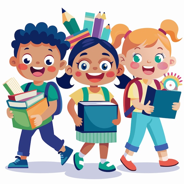 Ilustración de personajes de dibujos animados de regreso a la escuela