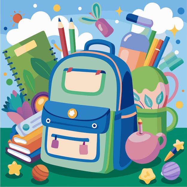 Ilustración de personajes de dibujos animados de regreso a la escuela