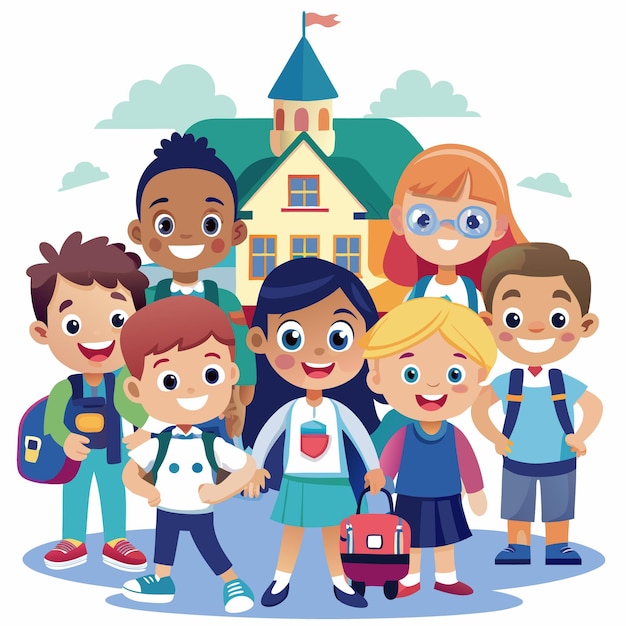 Ilustración de personajes de dibujos animados de regreso a la escuela