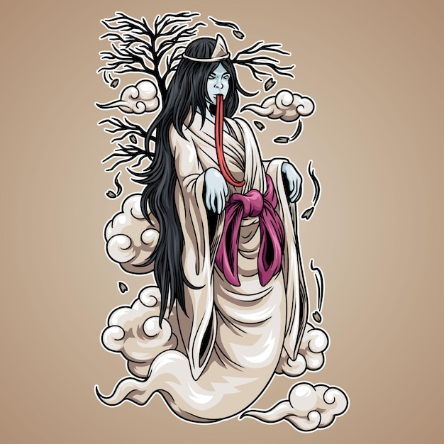 Vector ilustración de personajes fantasmas japoneses de yurei