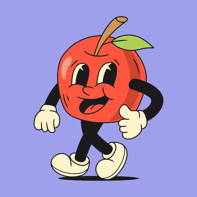 Ilustración de personajes de frutas de manzana vintage