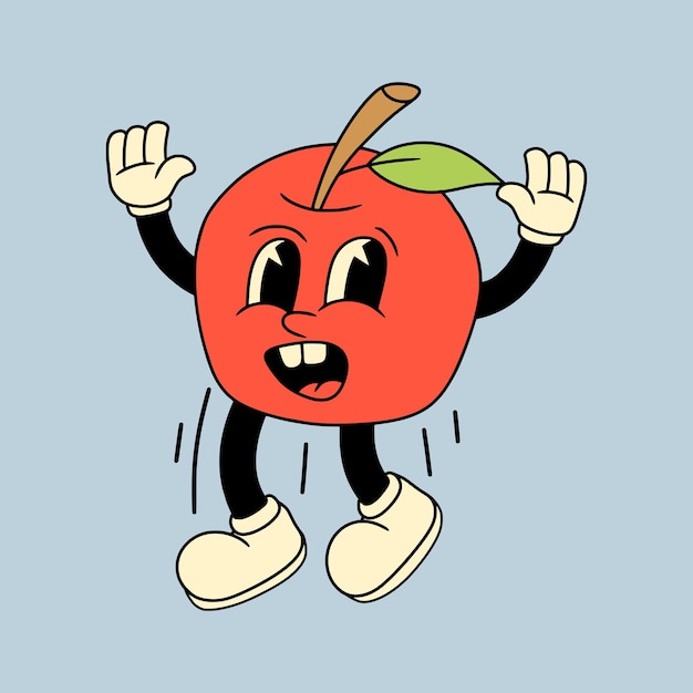 Ilustración de personajes de frutas de manzana vintage
