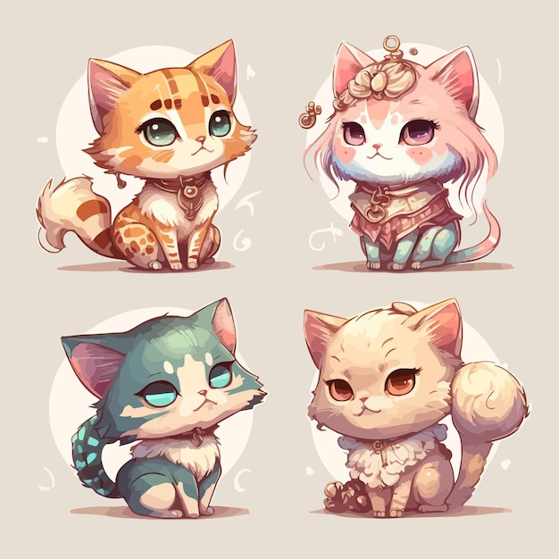 Ilustración de personajes de gato Chibi