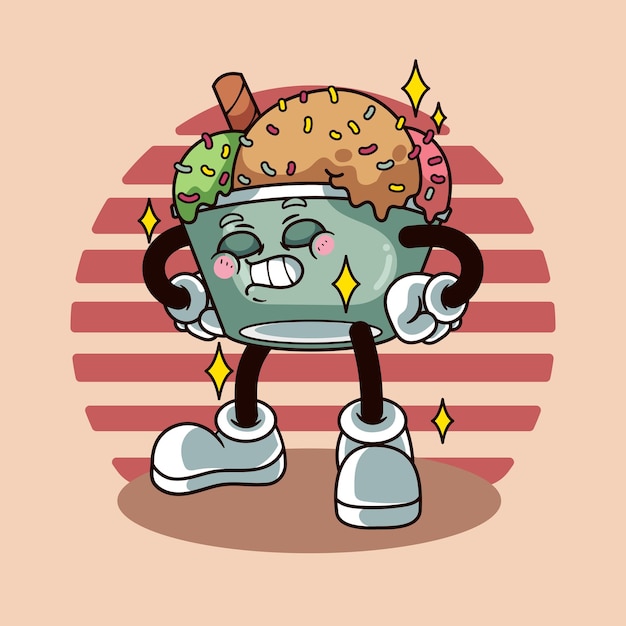 Ilustración de personajes de Gellato de pie estilo vintage y retro