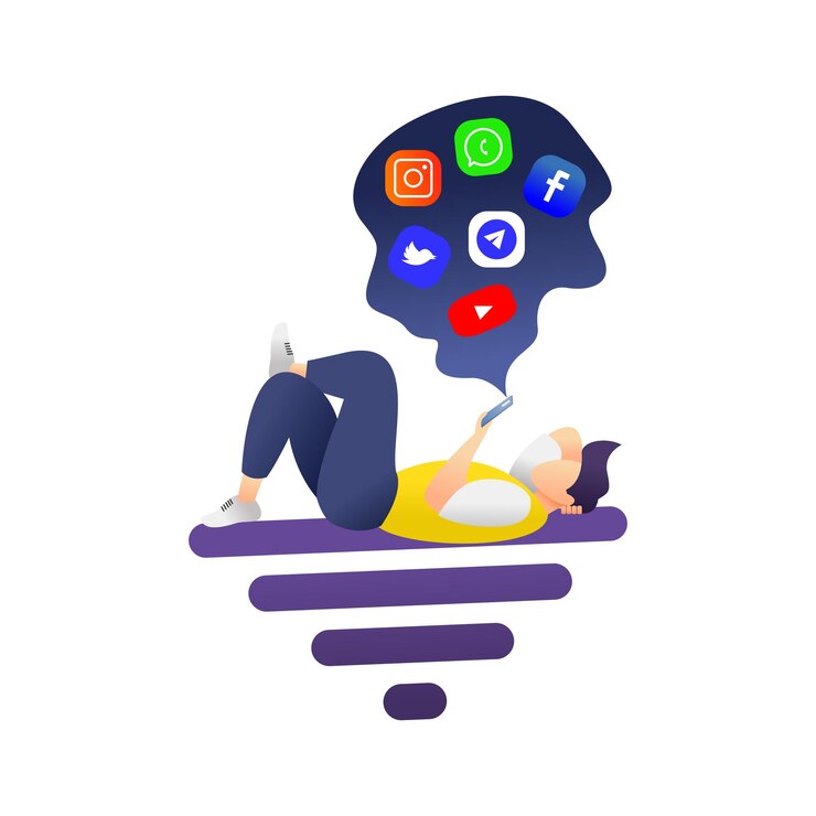 Ilustración de personajes masculinos en las redes sociales en línea.