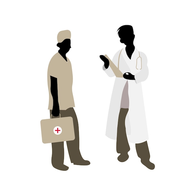 Ilustración de personajes de médicos y enfermeras con máscaras Vector