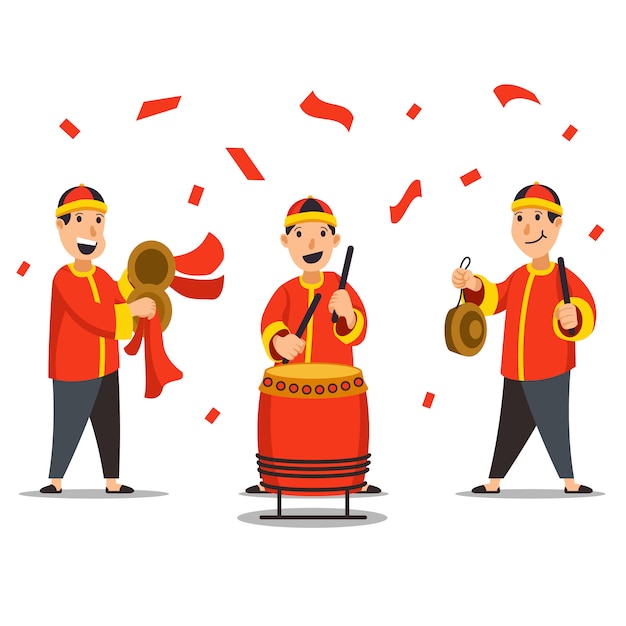 Ilustración de personajes de músico tradicional chino