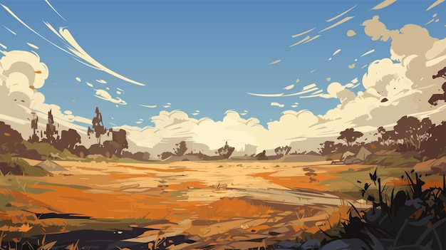 Ilustración de personajes de paisajes, campos y sabanas