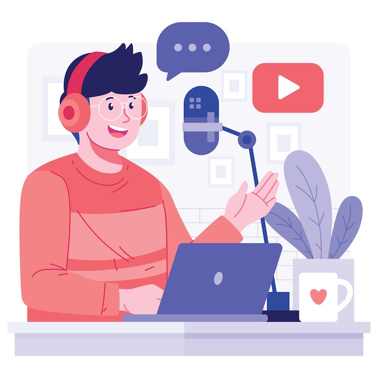 Ilustración de personajes de podcast