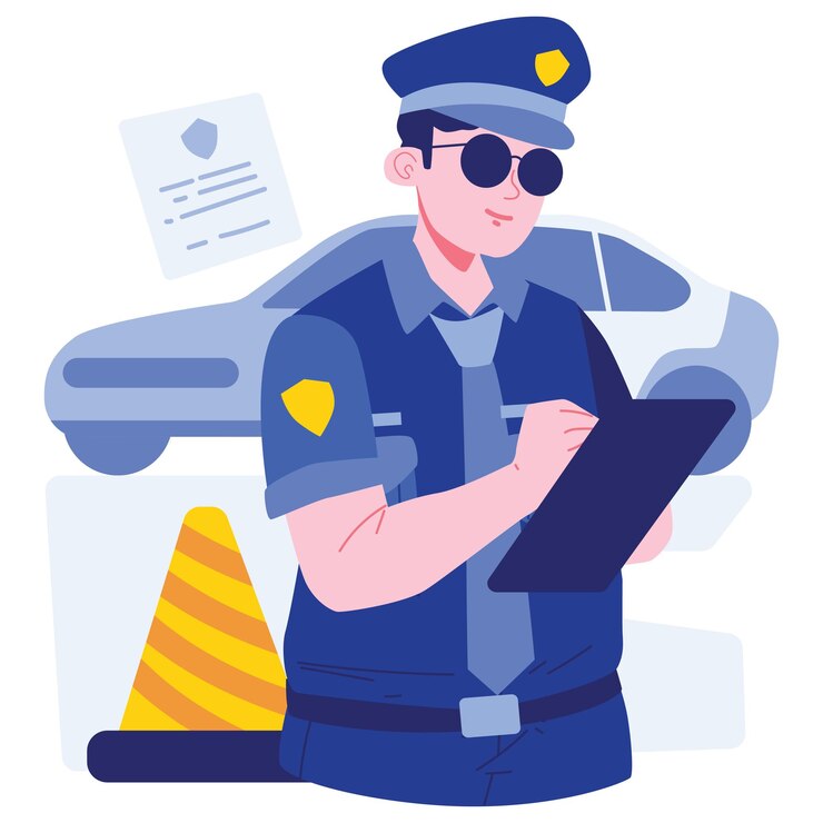 Ilustración de personajes policiales