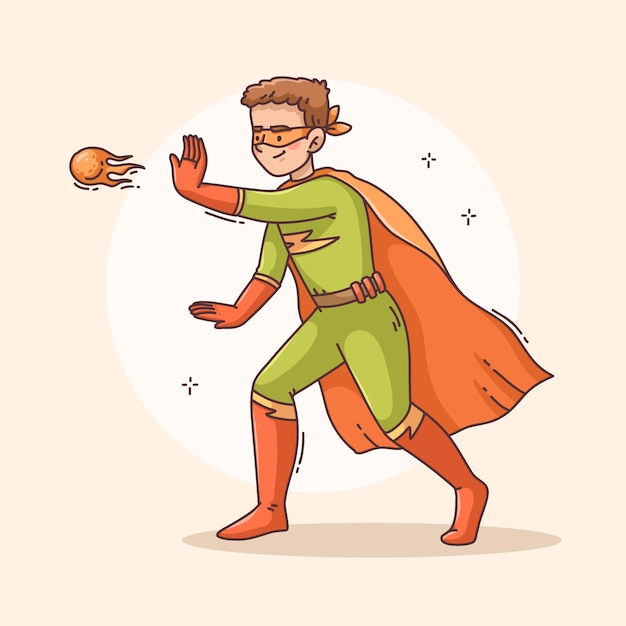 Ilustración de personajes de superhéroes dibujados a mano