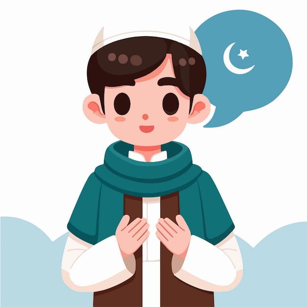 Vector ilustración de personajes de vector cute boy musulmán de ramadán