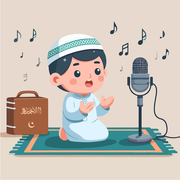 Ilustración de personajes de Vector Cute Boy musulmán de Ramadán