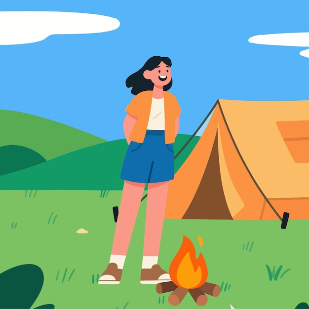 Ilustración de personas acampando en la naturaleza