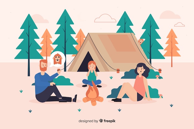 Ilustración de personas acampando en la naturaleza