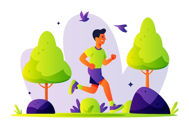 Ilustración de personas corriendo por la mañana