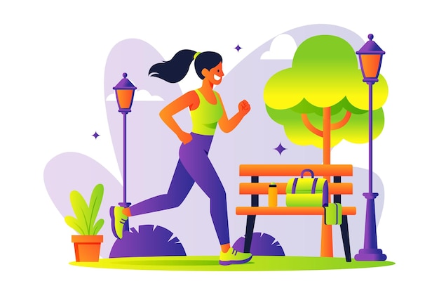 Ilustración de personas corriendo por la mañana