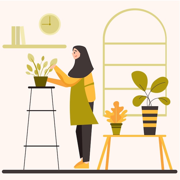 Ilustración de personas cuidando plantas.